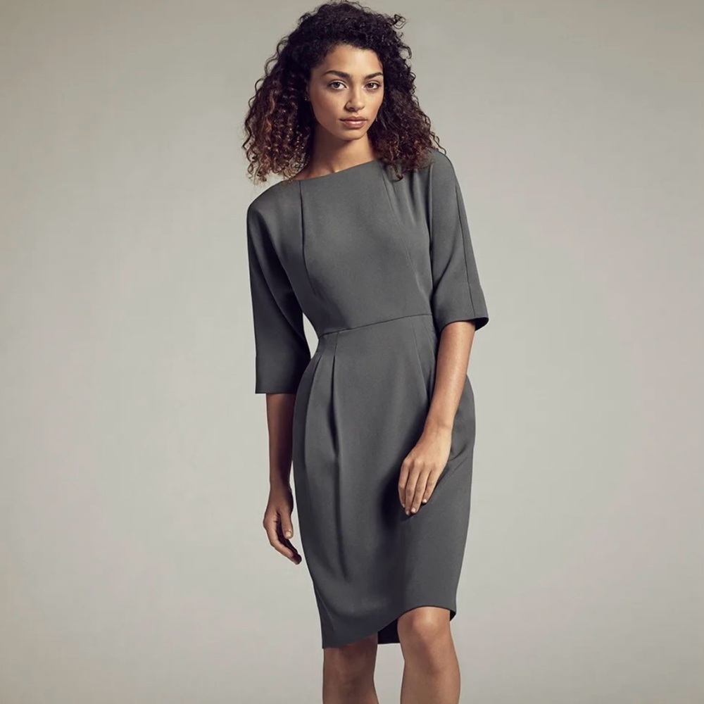 M.M.Lafleur dark grey 1/2 sleeve sheath dress w/ front pockets